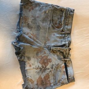 Free People Floral Jean Shorts